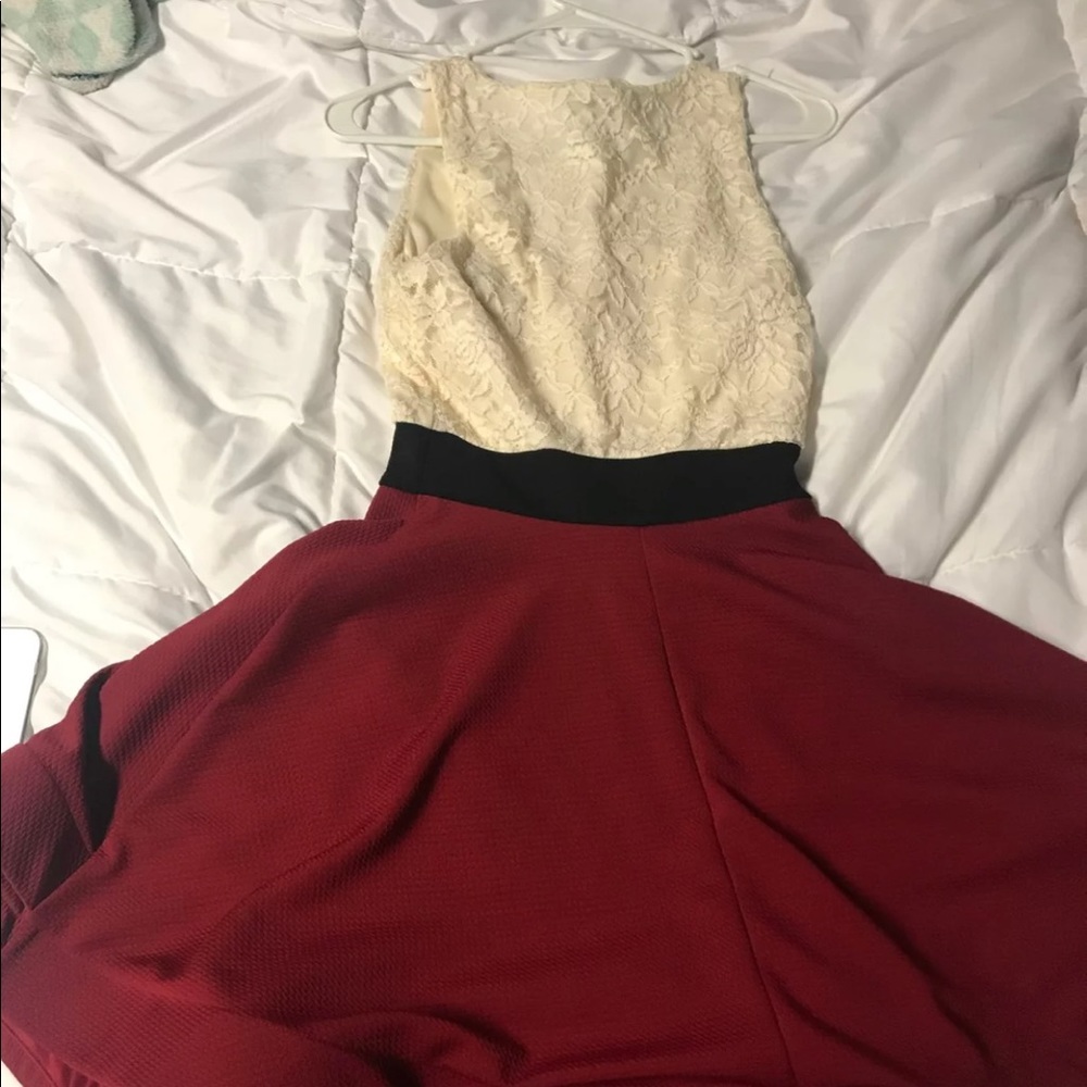 Cream and red dress